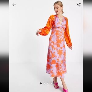 Asos design frill open back satin midi dress